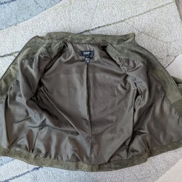 Alfani Leather Suede Short Boho Biker Standup Neck Jacket Dark Olive Green - Picture 12 of 14